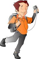 Man with a Backpack and Music Player, illustration vector