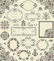 Various vintage label and border elements with ornate elegant retro abstract floral design vector