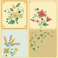 cuatro tarjetas vintage con flores vector