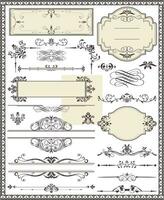 Various vintage labels border and background elements with ornate elegant retro abstract floral design vector