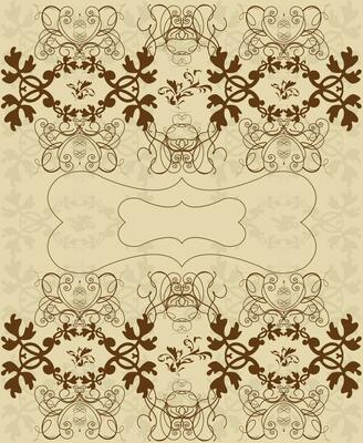 Vintage invitation card with ornate elegant retro abstract floral design