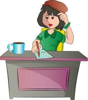 Secretary or woman Sitting at a Desk, illustration vector