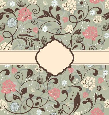 Vintage invitation card with ornate elegant abstract floral design