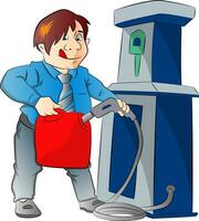 Man Pumping Gasoline into a Container, illustration vector