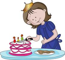 Vector of cute girl cutting cake.