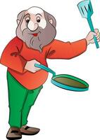 Man with a Frying Pan and Laddle, illustration vector