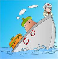 Ship Sinking with Captain, illustration vector