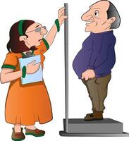 Lady Measuring a Man's Height, illustration vector