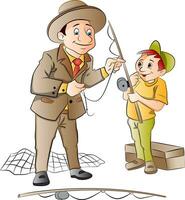 Man Teaching a Boy How to Fish, illustration vector