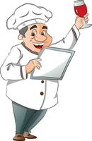 Chef Holding a Menu and Glass of Wine, illustration vector