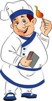 Vector of smiling chef holding a lit matchstick.