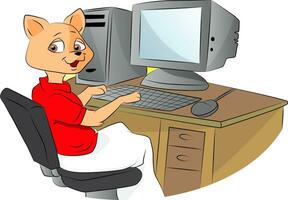 Cat Using a Computer, illustration vector