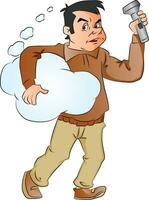 Vector of man holding thought cloud and flashlight.