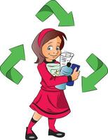 Vector of a girl holding plastic bottles for recycle.