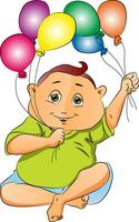 Boy Playing with Balloons, illustration vector