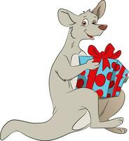 Vector of kangaroo holding a giftbox.