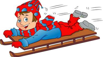 Vector of excited boy on sleigh.