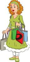 Vector of woman carrying shopping bags.