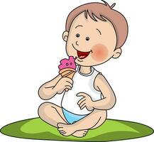 Vector of boy eating ice cream.