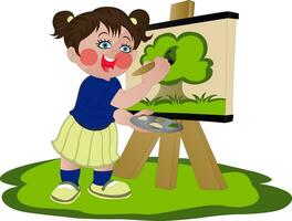 Vector of girl painting on canvas.