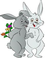 Vector of two rabbits with flower.