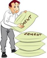 Vector of man holding cement sack.