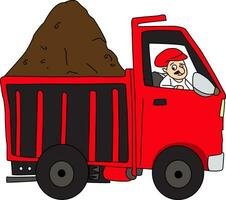 Vector of man driving truck loaded with mud.