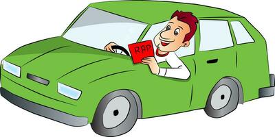 Vector of man driving car and showing rap sign.