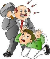 Vector of angry businessman hitting employee.