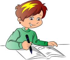 Vector of boy writing in book.