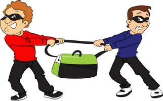 Vector of two thieves pulling bag in opposite direction.