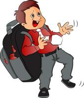 Vector of schoolboy with heavy and oversized schoolbag.