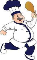 Vector of chef running with meat in hand.