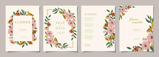 floral modelo conjunto para póster, tarjeta, cubrir, etiqueta, bandera, invitación en hermosa lujo botánico estilo y elegante jardín vector diseño plantillas con flores y plantas.