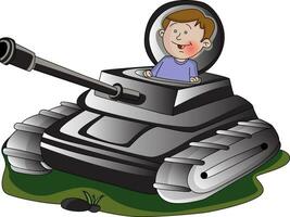 Vector of boy in army tank.