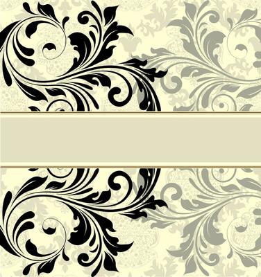 Vintage invitation card with ornate elegant abstract floral design