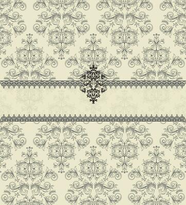 Vintage invitation card with ornate elegant abstract floral design