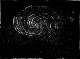 The spiral nebula in the constellation of the Hunting Dogs, showing the result of interior movements, vintage engraving. vector