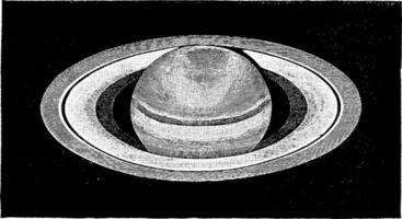 The world of Saturn and its rings, vintage engraving. vector