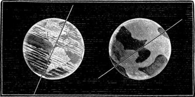 Compared tilt of the axis of the Earth and Venus axis, vintage engraving. vector