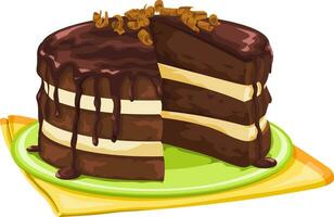 Vector of chocolate cake with missing slice.