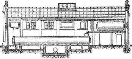 Section along EF, vintage engraving. vector