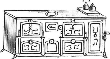 English stove, vintage engraving. vector