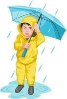 Vector of boy holding umbrella.