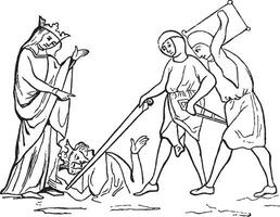 Murder of Ethelbert, vintage engraving. vector