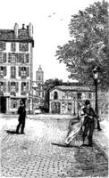 Rue de l'Abbe-de-Saint-Jacques Epee and upper-Pas, vintage engraving. vector