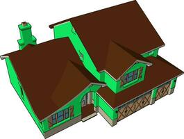 Gran casa verde, ilustración, vector sobre fondo blanco.