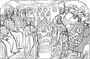 Meeting of parliament convened to file Richard II, vintage engraving. vector