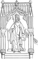 Statue Wulfstan, Bishop of Worcester, led the choir of Ely Cathedral, vintage engraving. vector