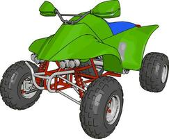 Green quad bike, illustration, vector on white background.